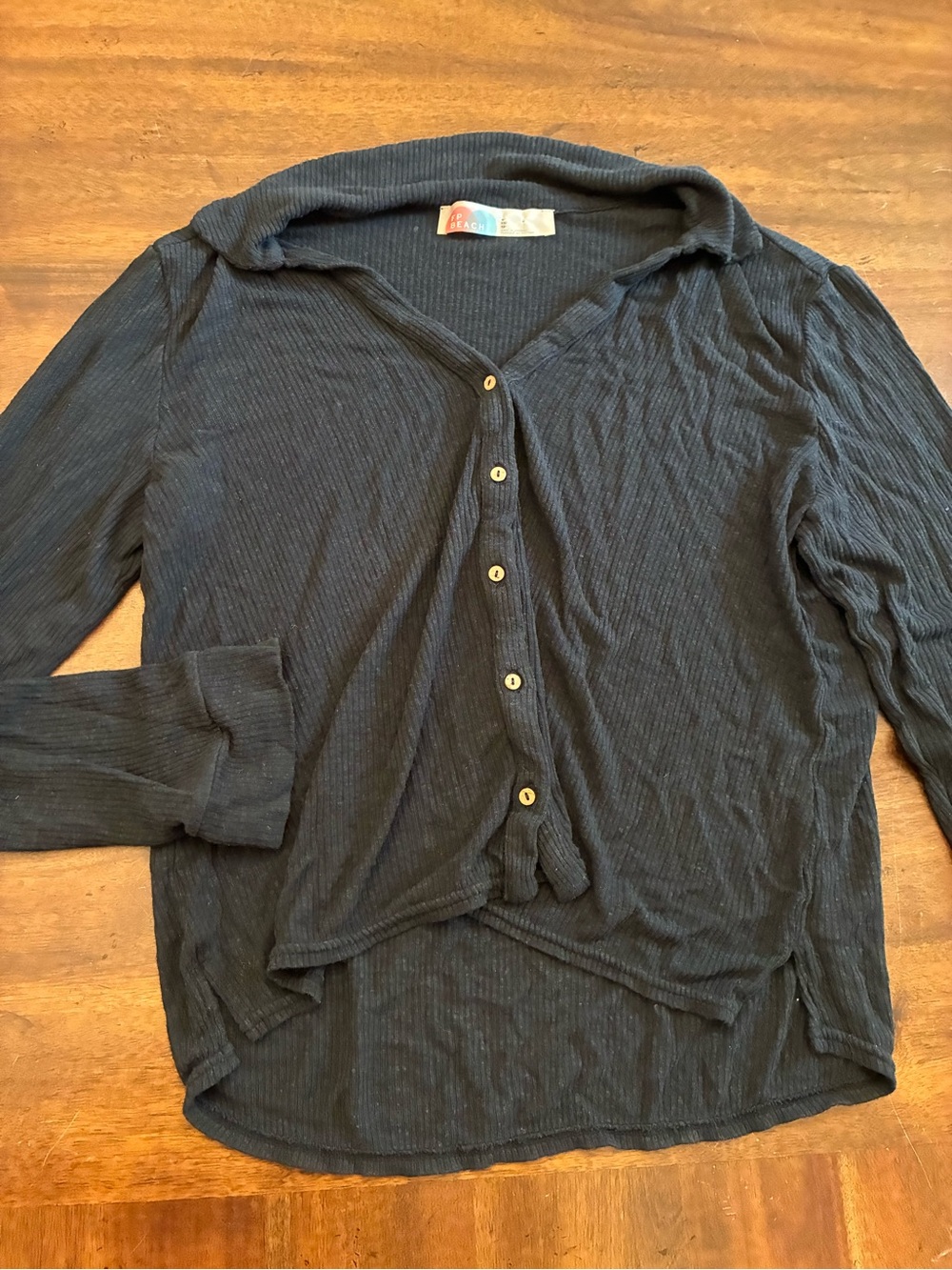 Free People Beach Top XS Gray Knit Long Sleeve Button Down Ribbed FP Beach
